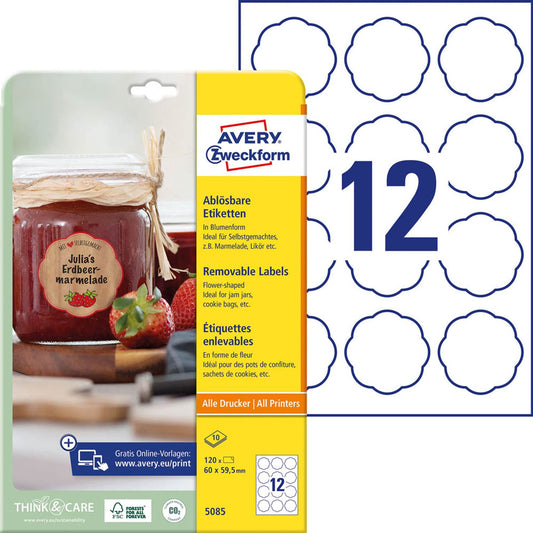 AVERY Zweckform Etiketten weiß 60,0 x 59,5 mm | 5085 | 1 Pack = 10 Blatt