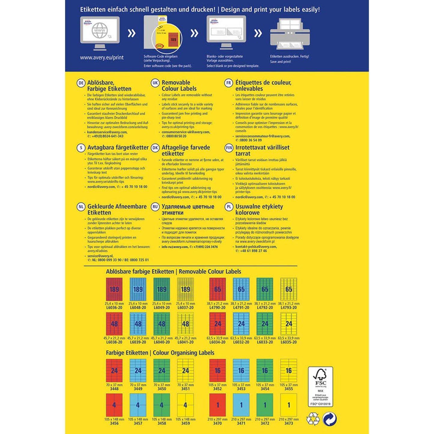 AVERY Zweckform Etiketten blau 45,7 x 21,2 mm | L6039-20 | 1 Pack = 20 Blatt