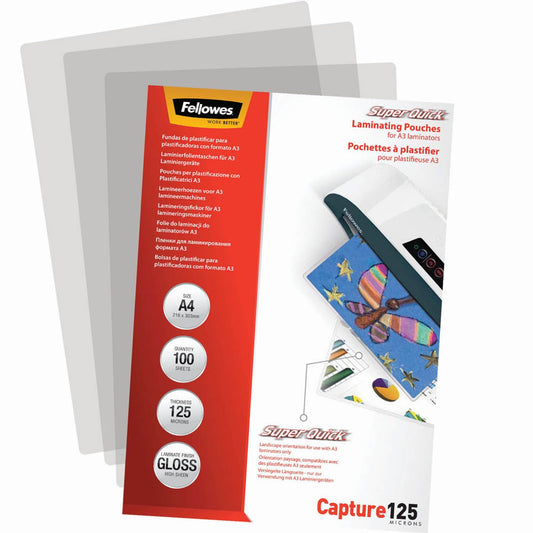 Fellowes Capture125 SuperQuick Laminierfolien glänzend für A4 125 micron | 5440101 | 1 Pack = 100 St.