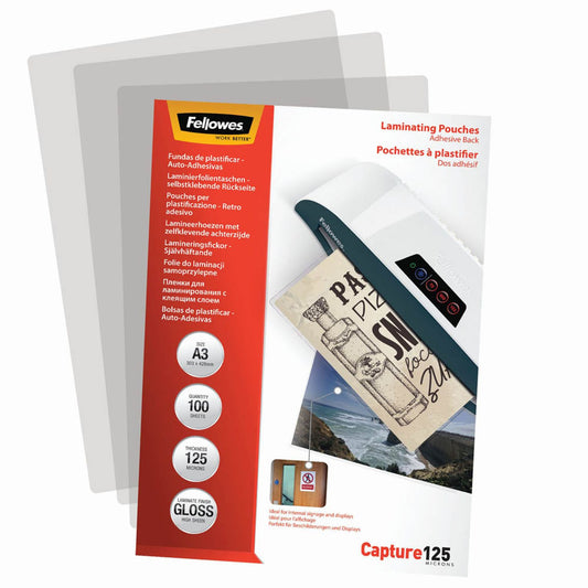 100 Fellowes Capture125 Laminierfolien glänzend für A 125 micron selbstklebender Rücken