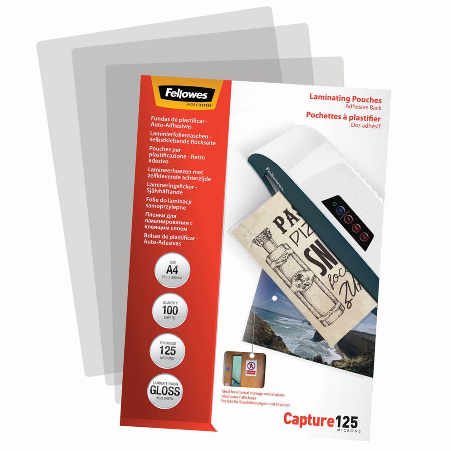 100 Fellowes Capture125 Laminierfolien glänzend für A 125 micron selbstklebender Rücken