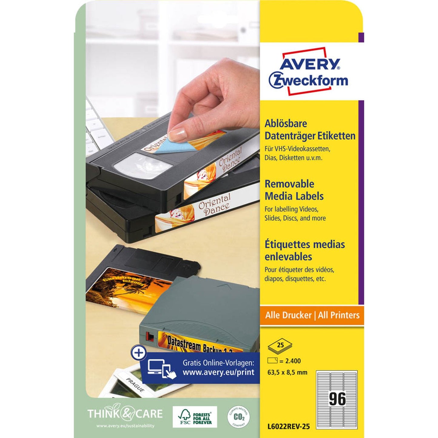 AVERY Zweckform Etiketten weiß 63,5 x 8,5 mm | L6022REV-25 | 1 Pack = 25 Blatt