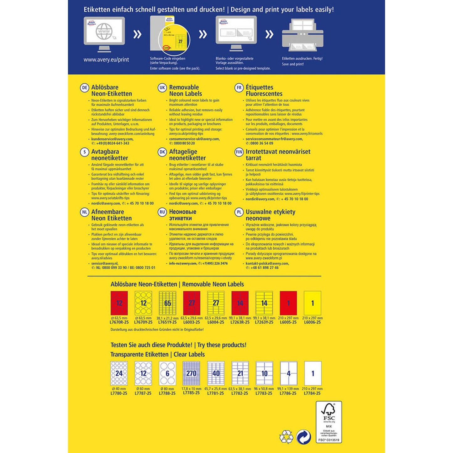 AVERY Zweckform Etiketten gelb 63,5 x 29,6 mm | L6004-25 | 1 Pack = 25 Blatt