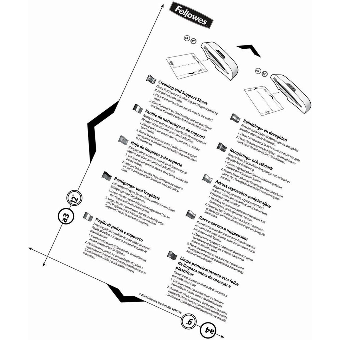 Fellowes Reinigungsblätter mit Carrierfunktion für Laminiergeräte glänzend für diverse Formate bis A3 | 5320604 | 1 Pack = 10 St.