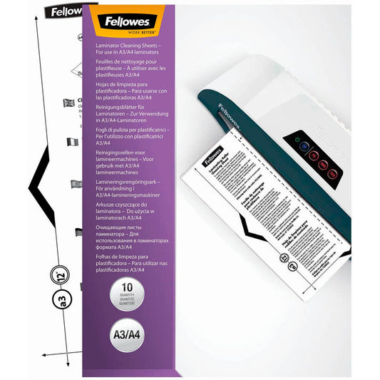 Fellowes Reinigungsblätter mit Carrierfunktion für Laminiergeräte glänzend für diverse Formate bis A3 | 5320604 | 1 Pack = 10 St.