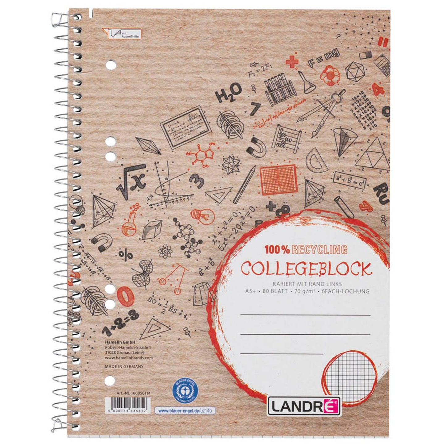 LANDRÉ® Collegeblock Recycling Kleinformat kariert DIN A5 Innenrand | 100050114