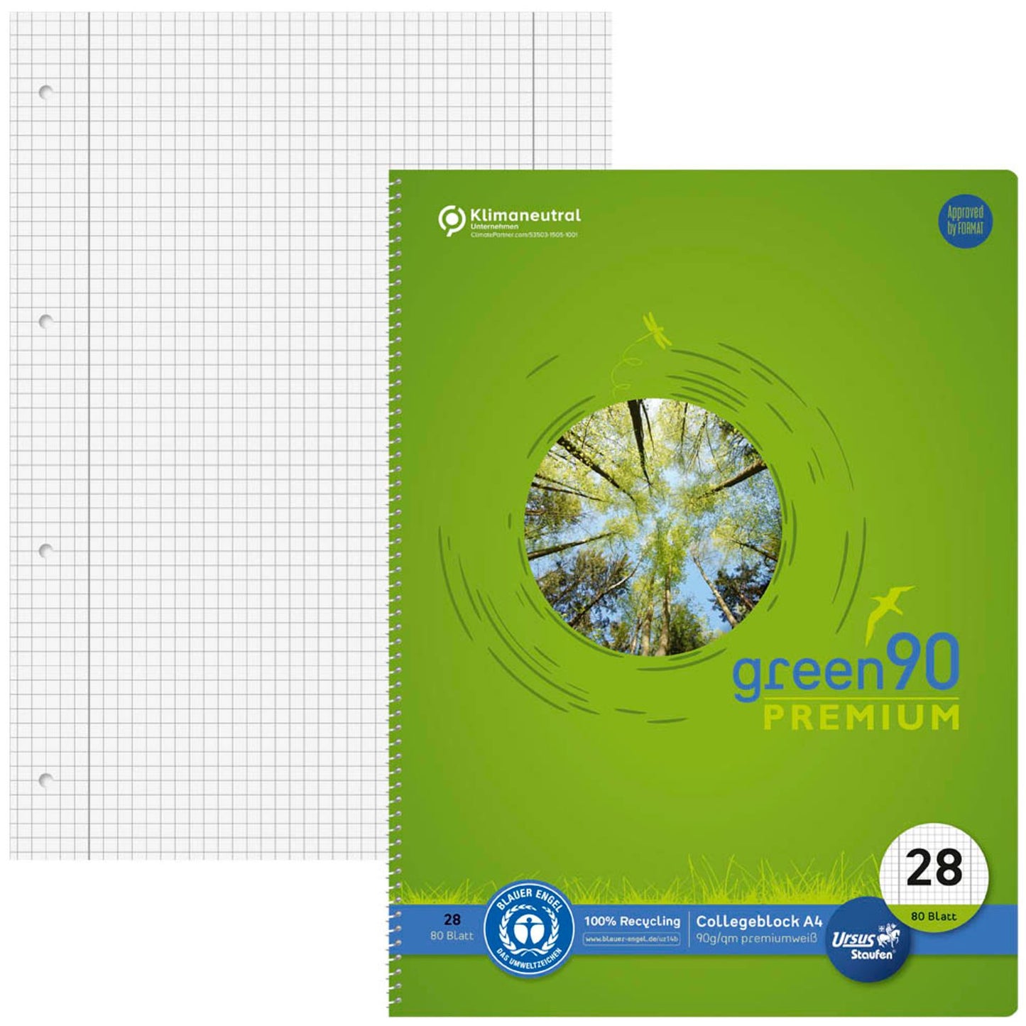 Staufen® Collegeblock green Lineatur 28 kariert DIN A4 Innen- und Außenrand