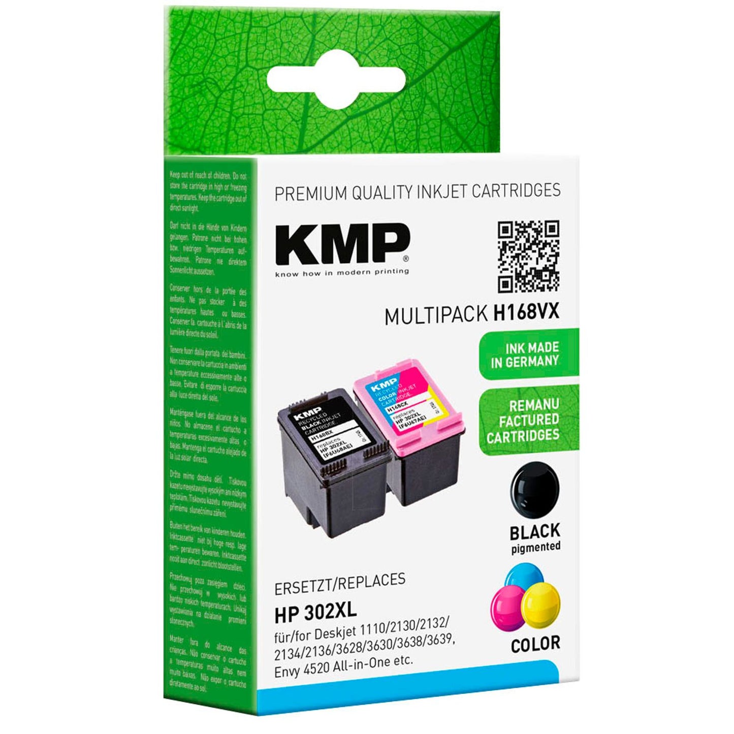 KMP H168V schwarz, color Druckerpatronen kompatibel zu HP 302XL (F6U68AE/F6U67AE), 2er-Set | 1745,4005 | 1 Pack = 2 St.