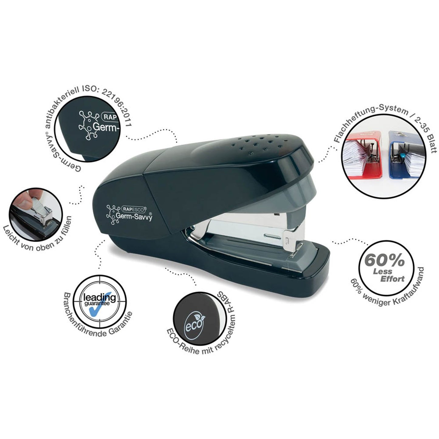 RAPESCO® Heftgerät Germ-Savvy ECO Less Effort schwarz | 1688