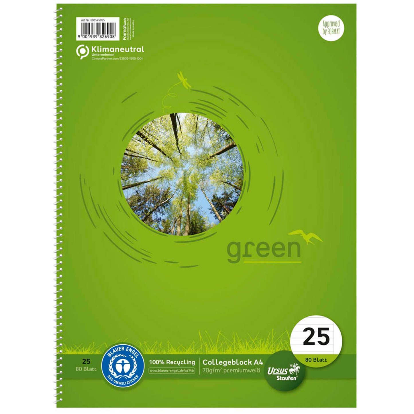 Staufen® Collegeblock green Lineatur 25 liniert DIN A4 Außenrand | 608575025