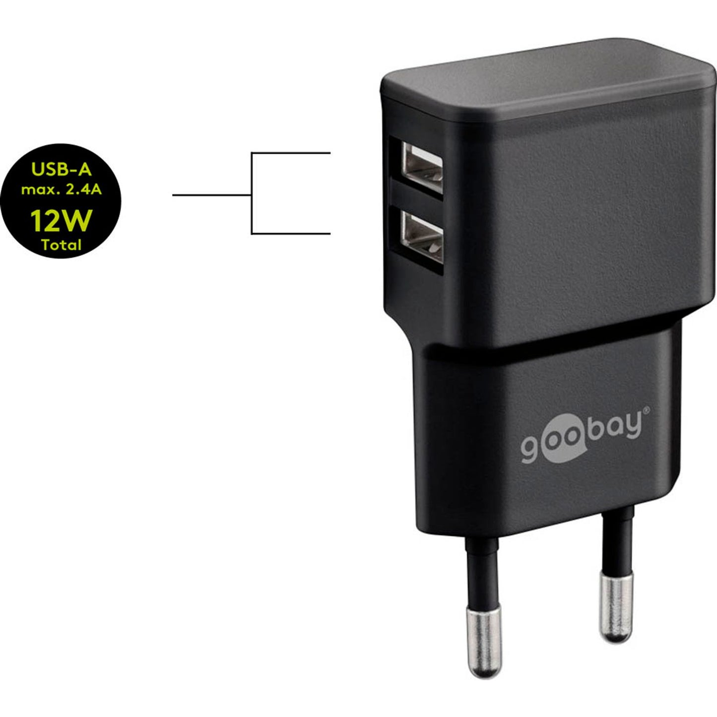 goobay Ladekabel mit Adapter schwarz, Kabellänge: 1,0 m, 12 Watt | 44986