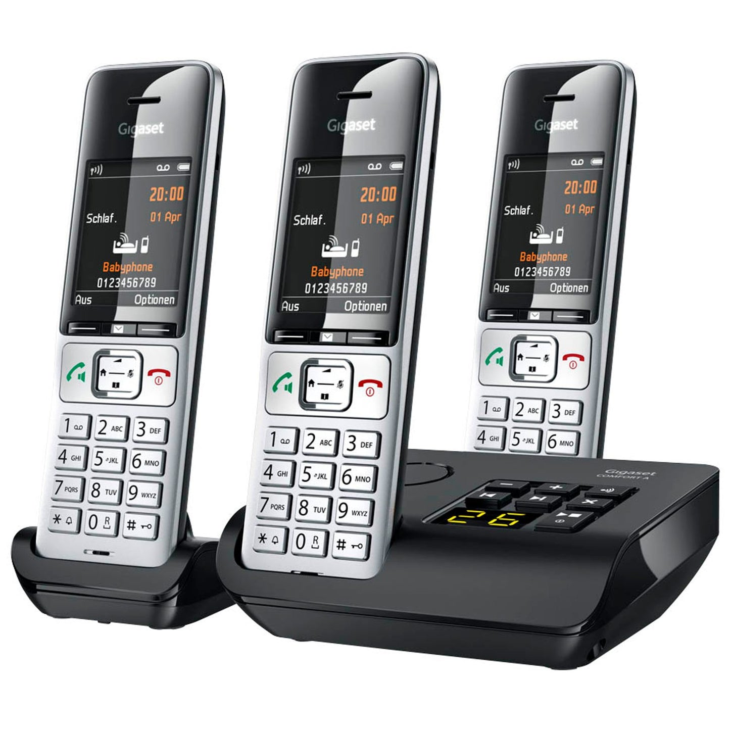 Gigaset COMFORT 500A trio Schnurloses Telefon-Set mit Anrufbeantworter schwarz-silber | L36852-H3023-B111