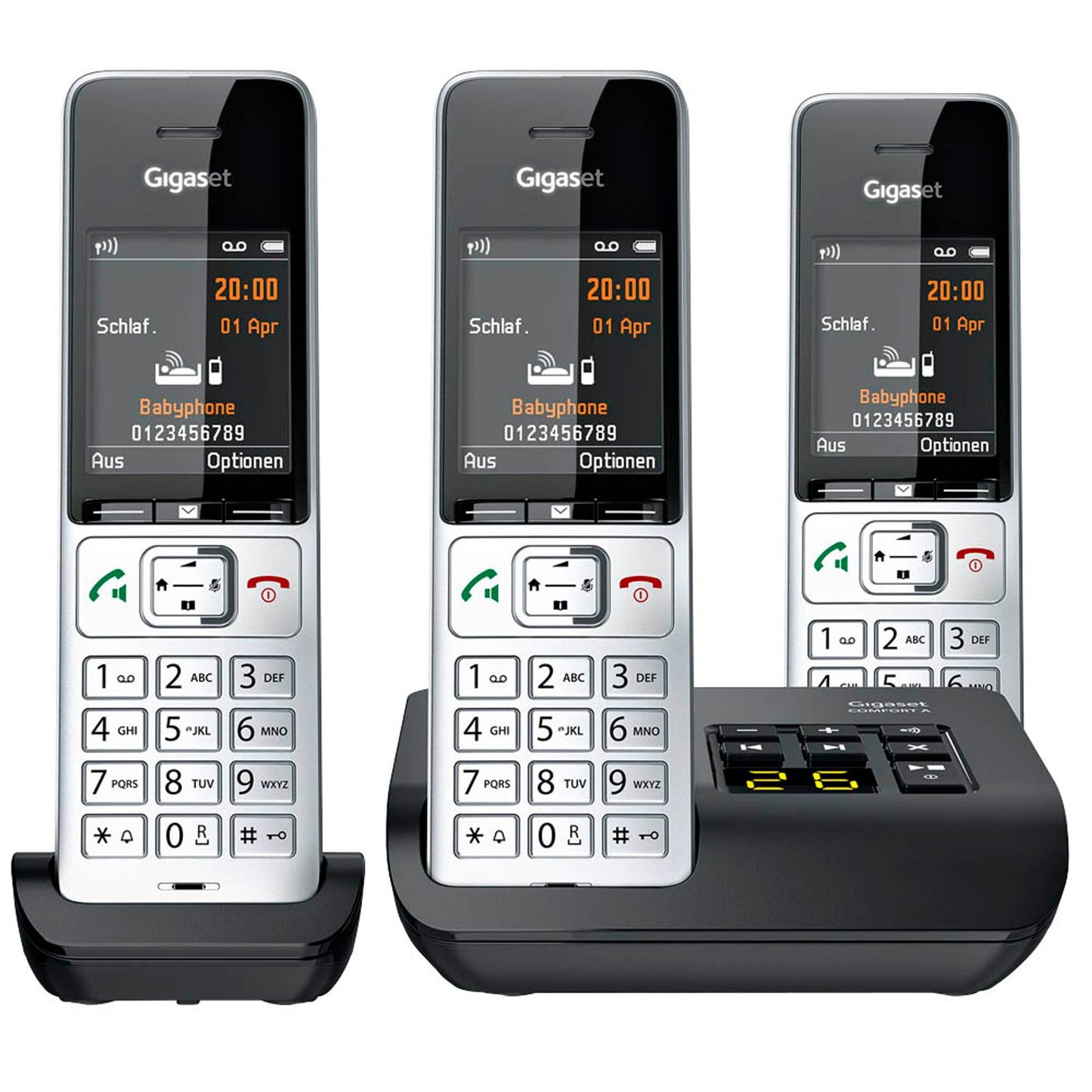 Gigaset COMFORT 500A trio Schnurloses Telefon-Set mit Anrufbeantworter schwarz-silber | L36852-H3023-B111