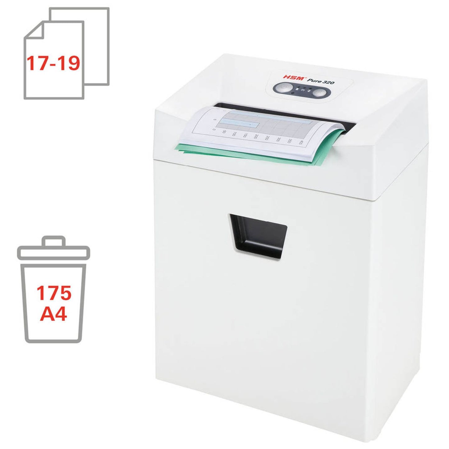 HSM Pure 320 Aktenvernichter mit Streifenschnitt P-2, 5,8 mm, bis , weiß | 2331121