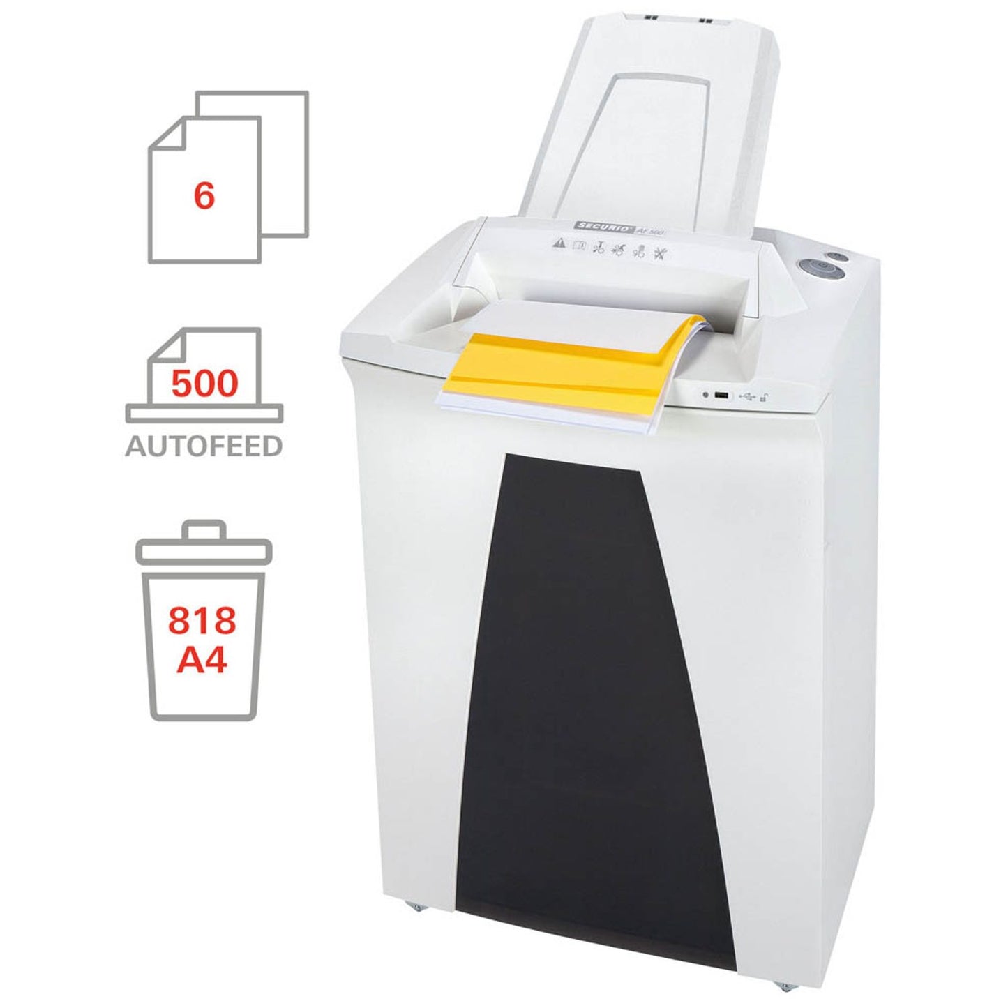 HSM SECURIO AF500 Aktenvernichter mit Partikelschnitt P-6, 0,78 x 11 mm, bis , weiß | 2105111