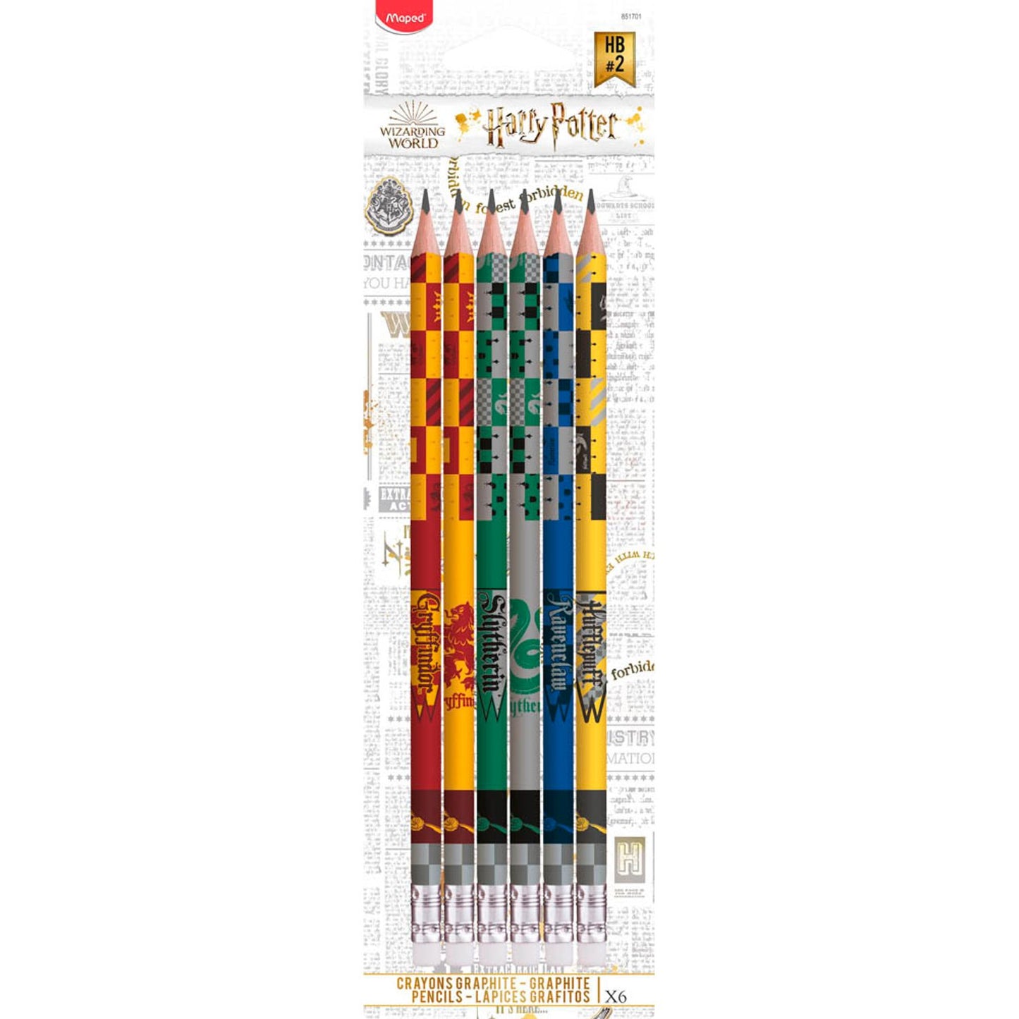 maped Harry Potter Bleistifte HB rot, gelb, grün, grau, blau, gelb mit Radierer | 851701 | 1 Pack = 6 St.