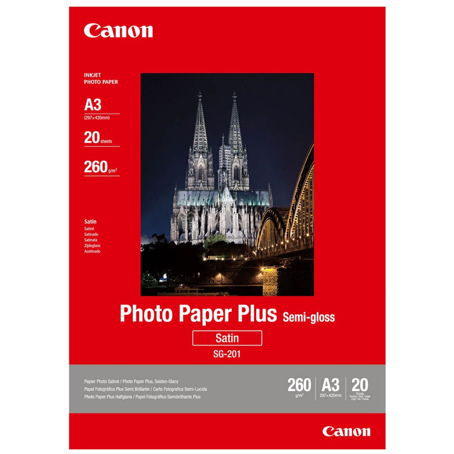 Canon Fotopapier SG-201 DIN A3 satiniert 260 g/qm | 1686B026 | 1 Pack = 20 Blatt