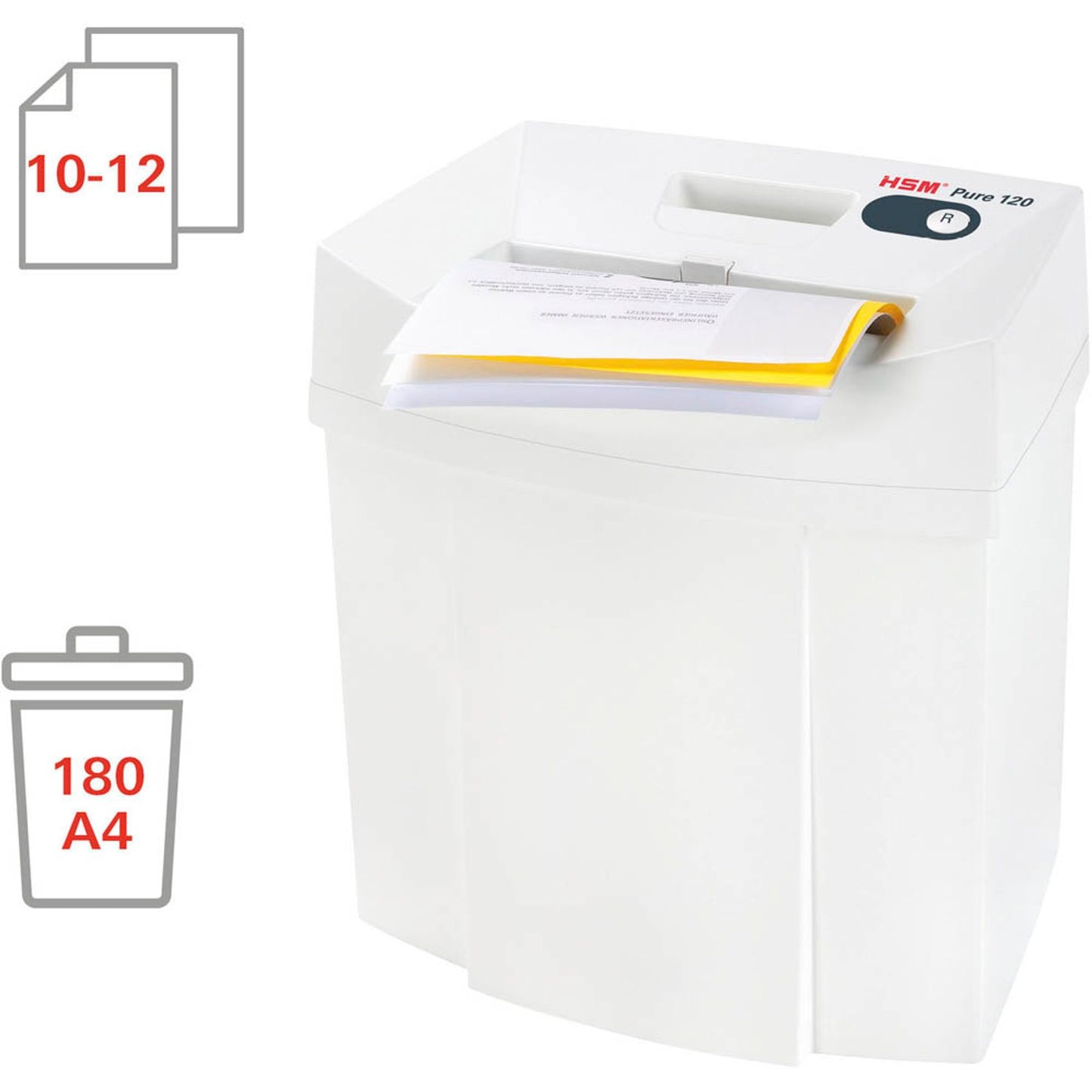 HSM Pure 120 Aktenvernichter mit Streifenschnitt P-2, 3,9 mm, bis , weiß | 2310111
