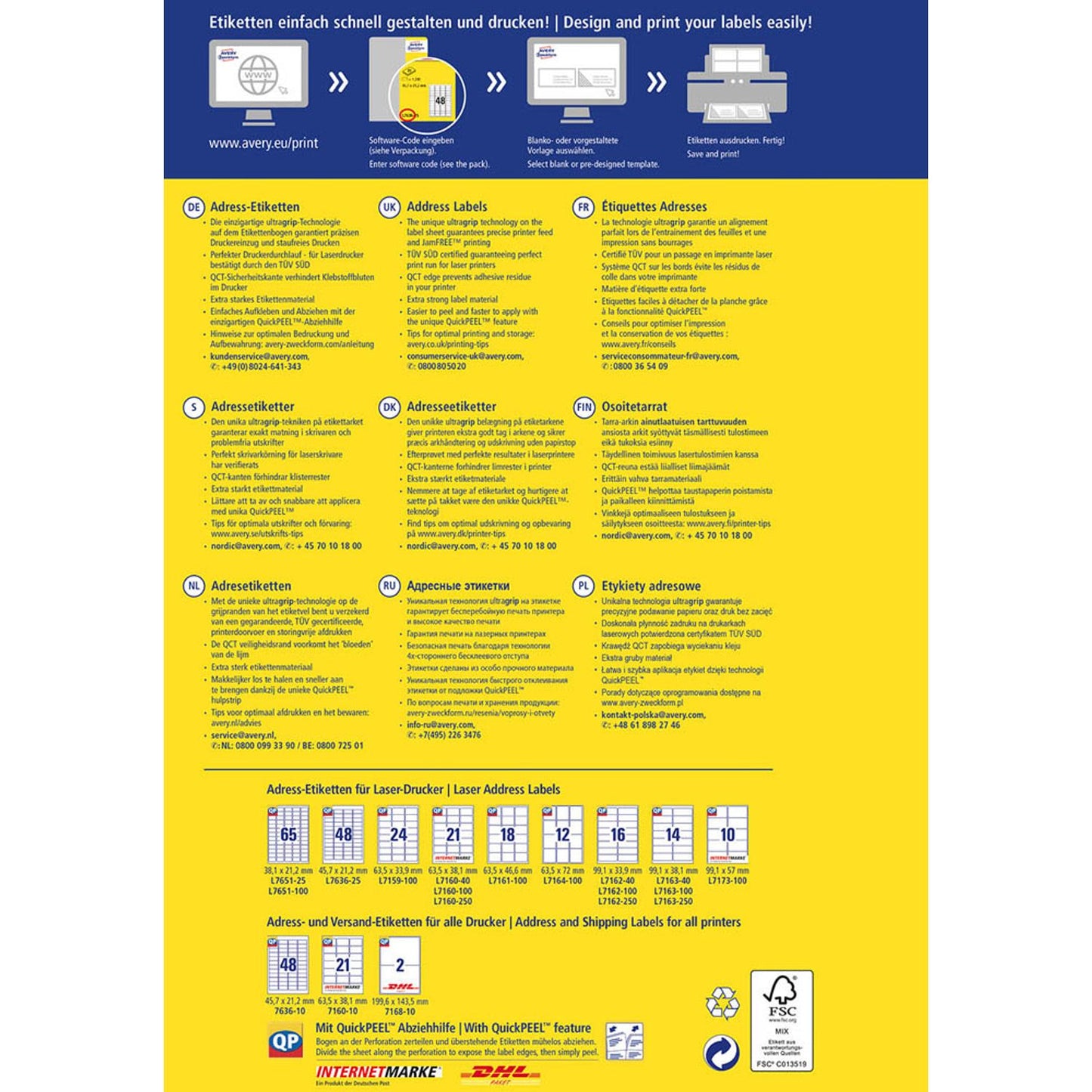 AVERY Zweckform Adressetiketten weiß 63,5 x 38,1 mm | 7160-10 | 1 Pack = 10 Blatt