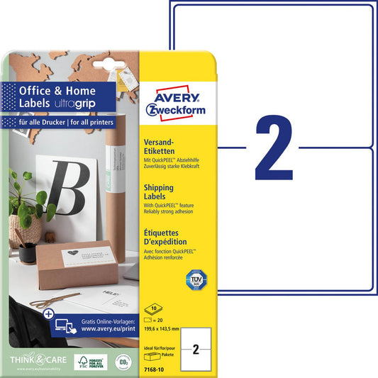 AVERY Zweckform Versandetiketten weiß 199,6 x 143,5 mm | 7168-10 | 1 Pack = 10 Blatt