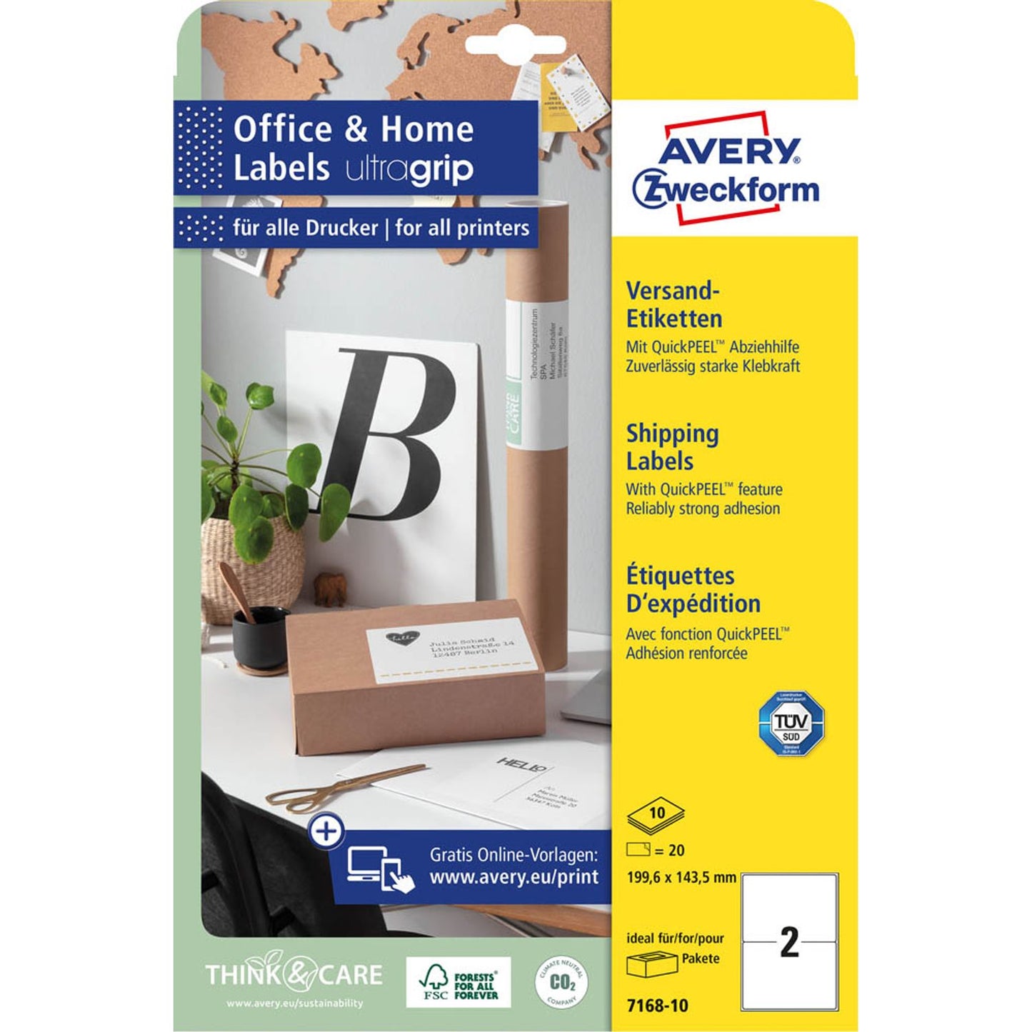 AVERY Zweckform Versandetiketten weiß 199,6 x 143,5 mm | 7168-10 | 1 Pack = 10 Blatt