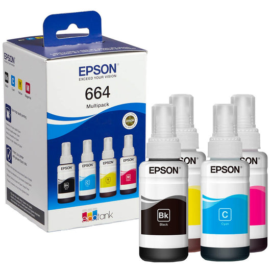 EPSON T6646 schwarz, cyan, magenta, gelb Tintenflaschen, 4er-Set | C13T664640 | 1 Pack = 4 St.