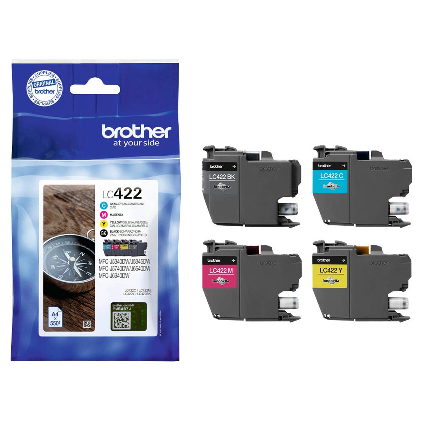 brother LC-422VAL schwarz, cyan, magenta, gelb Druckerpatronen, 4er-Set | LC422VAL | 1 Pack = 4 St.