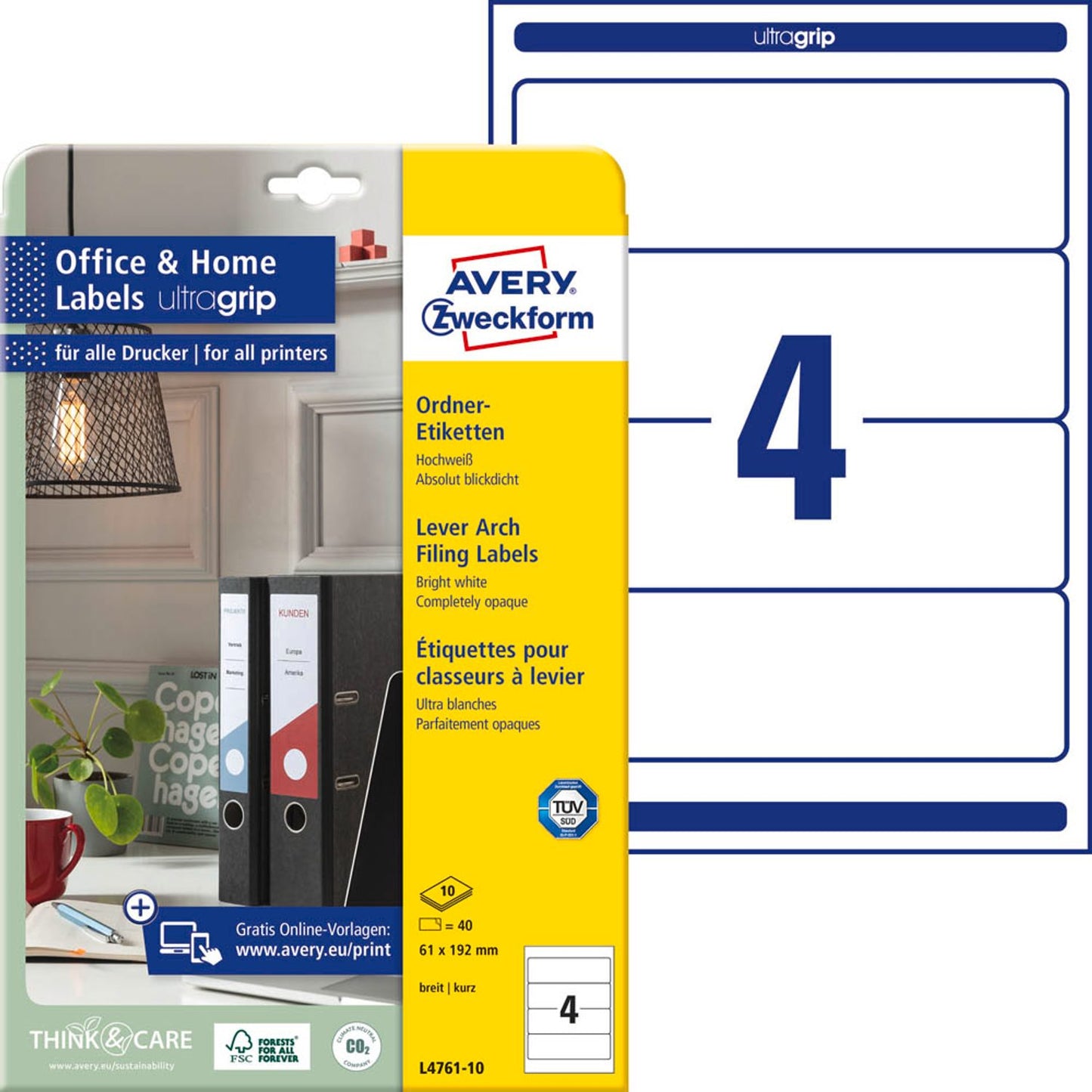 AVERY Zweckform Ordneretiketten weiß | L4761-10 | 1 Pack = 10 Blatt