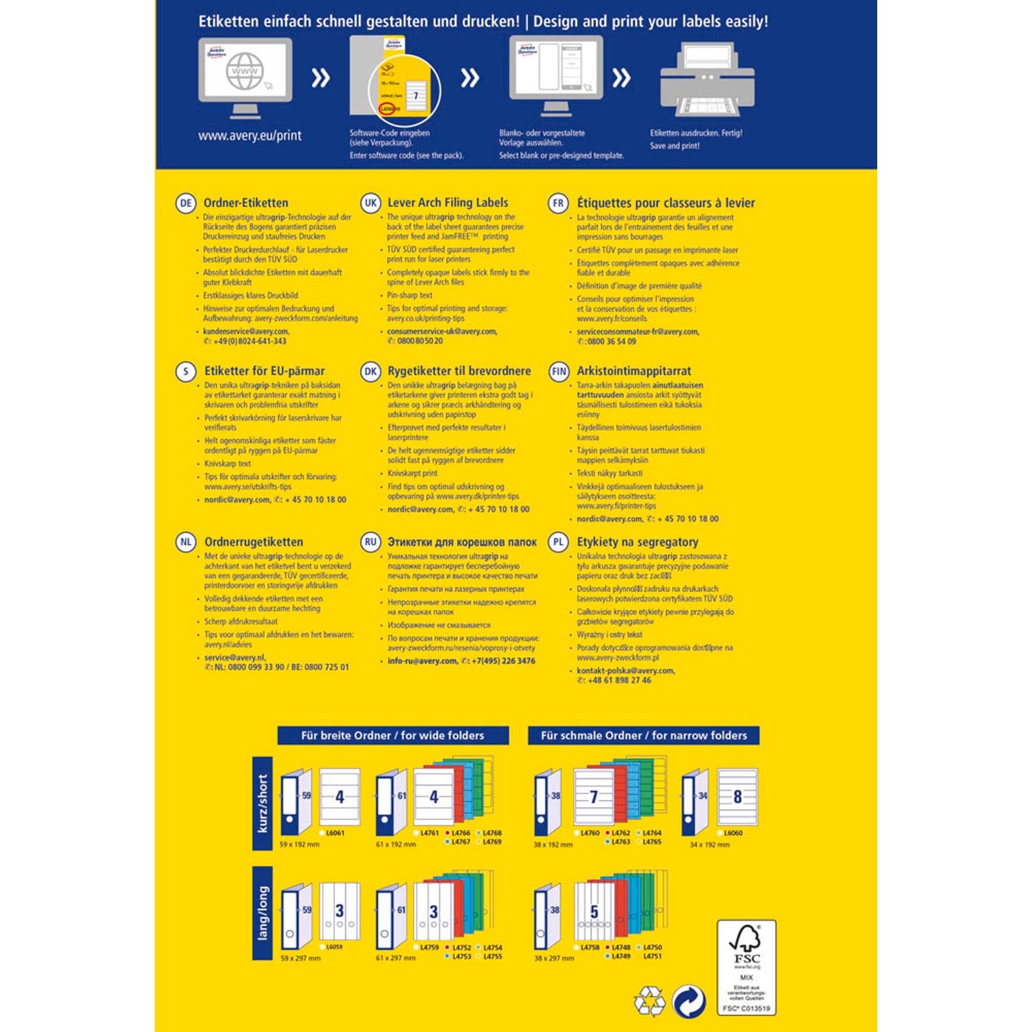 AVERY Zweckform Ordneretiketten weiß | L4761-10 | 1 Pack = 10 Blatt