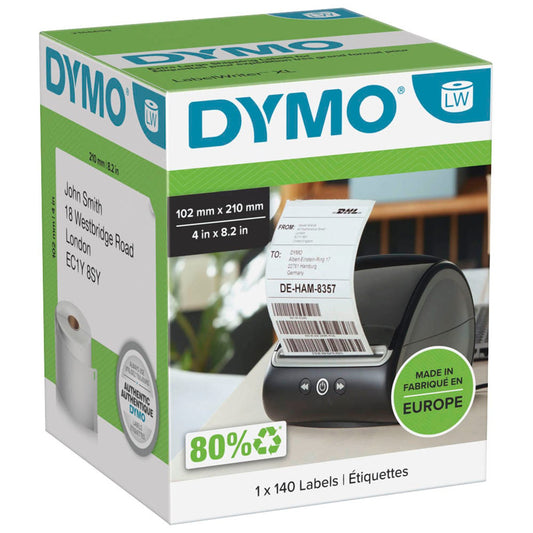 DYMO Etikettenrolle für Etikettendrucker weiß, 102,0 x 210,0 mm, 1 x 140 Etiketten | 2166659 | 1 Pack = 140 Etiketten