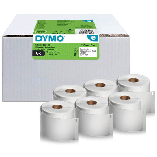 DYMO Etikettenrollen für Etikettendrucker weiß, 102,0 x 210,0 mm, 6 x 140 Etiketten | 2177565 | 1 Pack = 6x 140 Etiketten