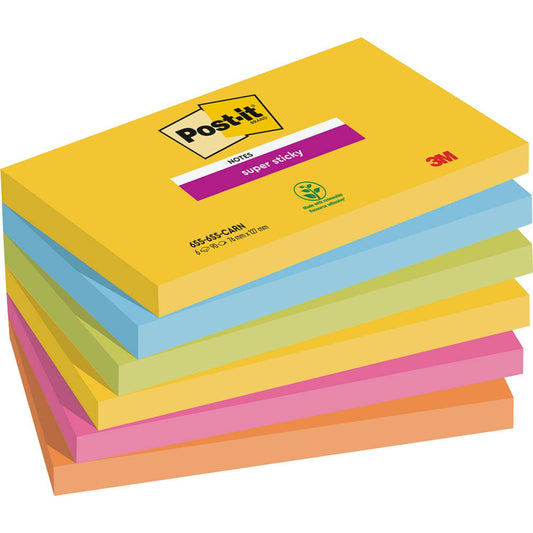 Post-it® Super Sticky Notes Carnival Haftnotizen extrastark 6556SR farbsortiert, 6 Blöcke | 7100242804 | 1 Pack = 6 Blöcke