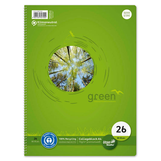 Staufen® Collegeblock green Lineatur 26 kariert DIN A4 Außenrand | 608575026