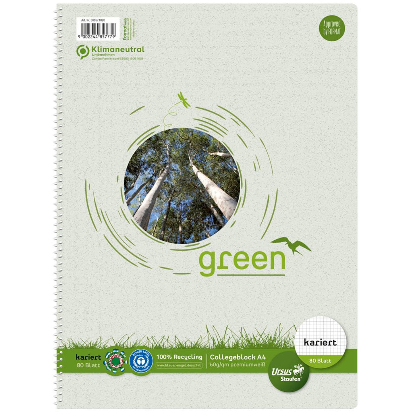 Staufen® Collegeblöcke green kariert DIN A4 ohne Rand | 608571020
