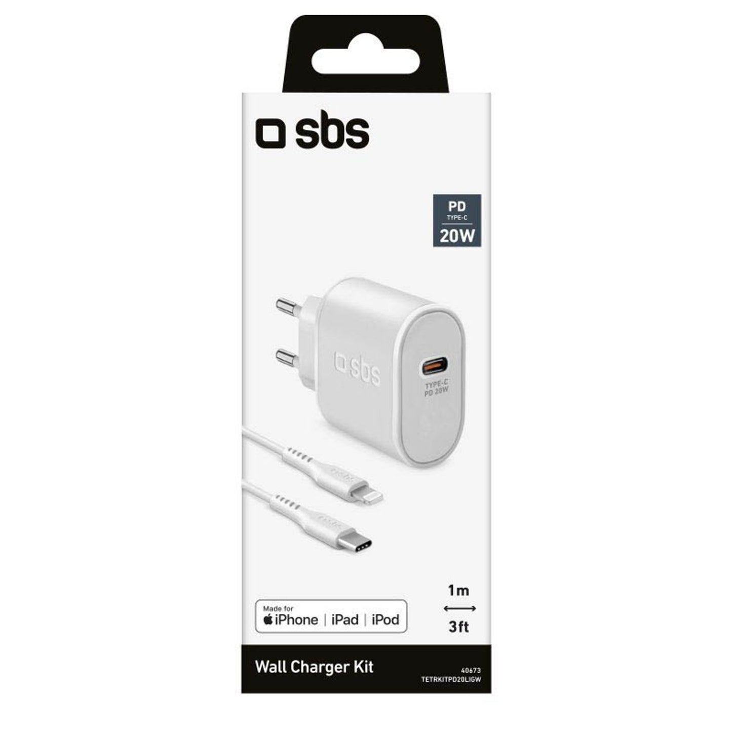 sbs Ladekabel mit Adapter weiß, Kabellänge: 1,0 m, 20 Watt | TETRKITPD20LIGW