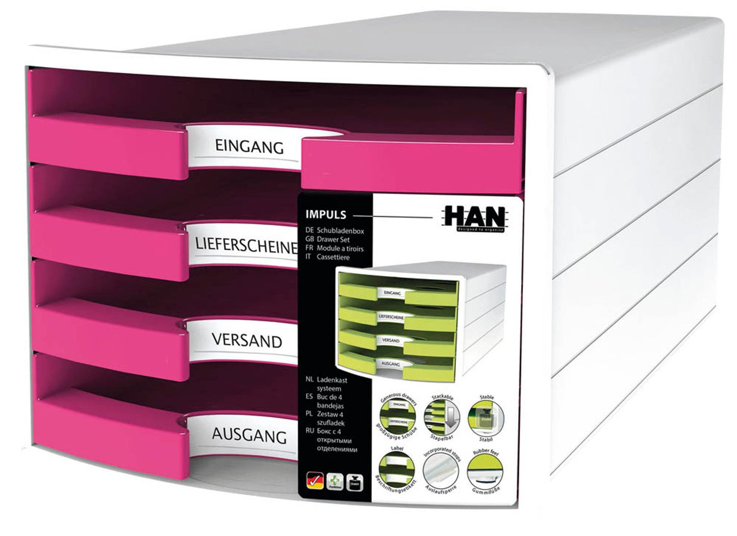 HAN Schubladenbox IMPULS DIN C4 mit 4 Schubladen