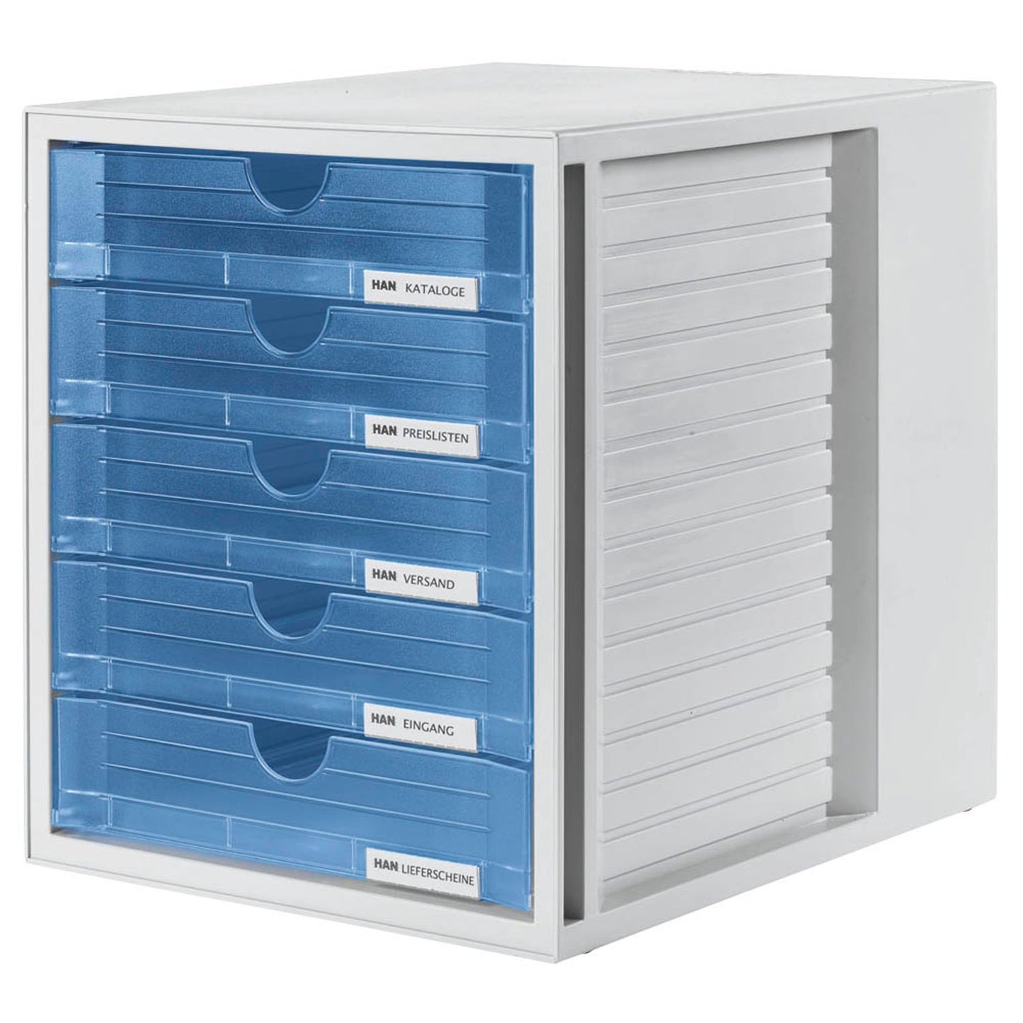 HAN Schubladenbox blau-transparent , DIN A4 mit 5 Schubladen | 1450-64