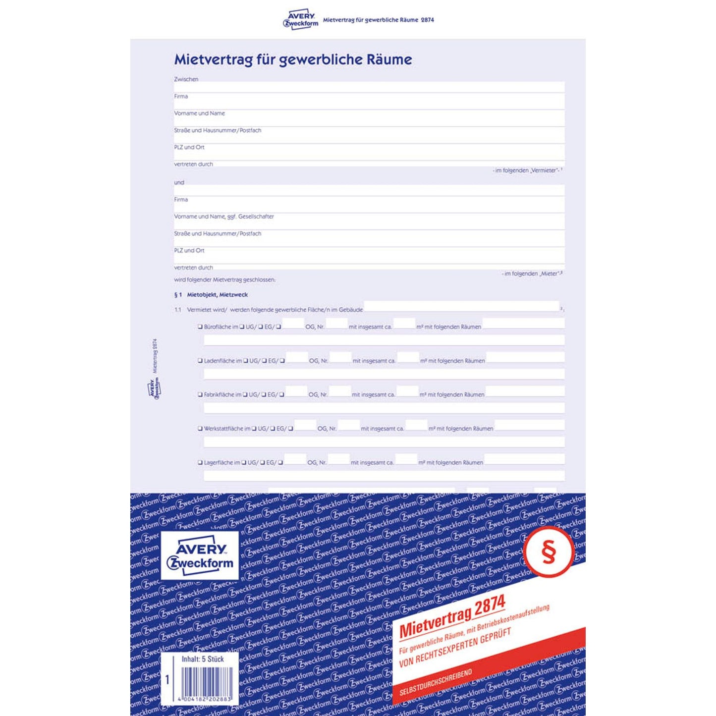 AVERY Zweckform Mietverträge für Gewerberäume | 2874 | 1 Pack = 5 St.