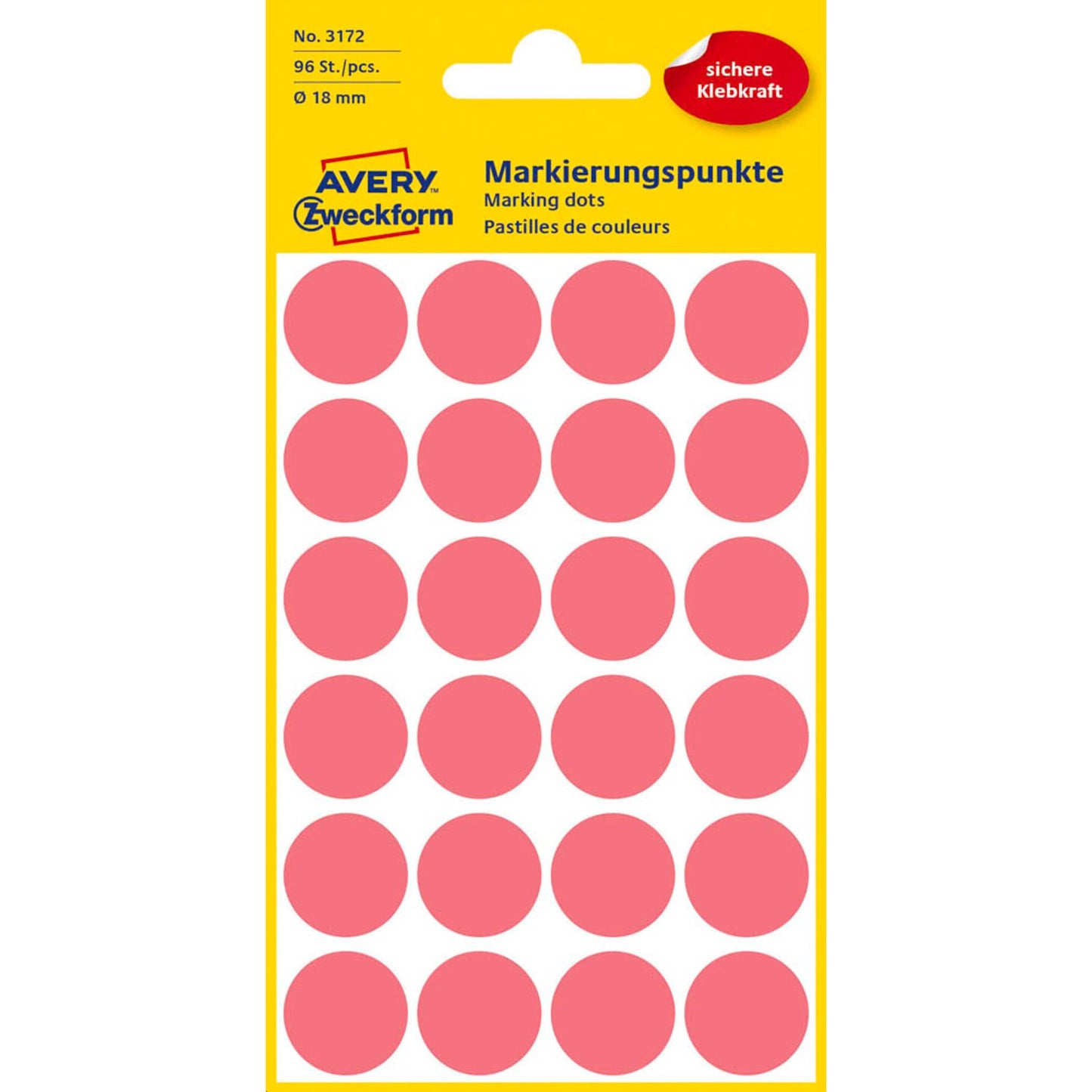 AVERY Zweckform Klebepunkte leuchtrot Ø 18,0 mm | 3172 | 1 Pack = 96 St.