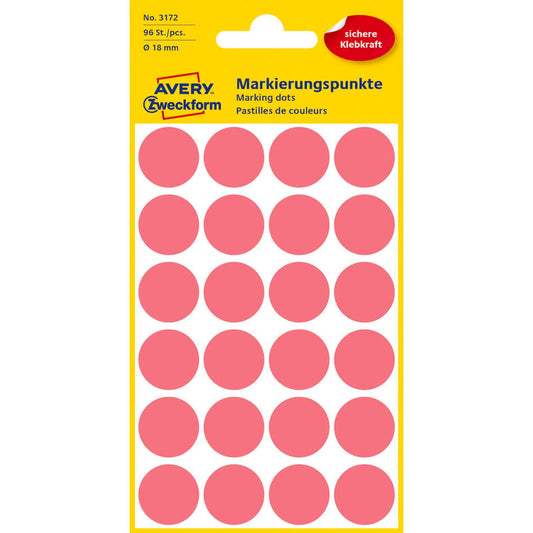 AVERY Zweckform Klebepunkte leuchtrot Ø 18,0 mm | 3172 | 1 Pack = 96 St.