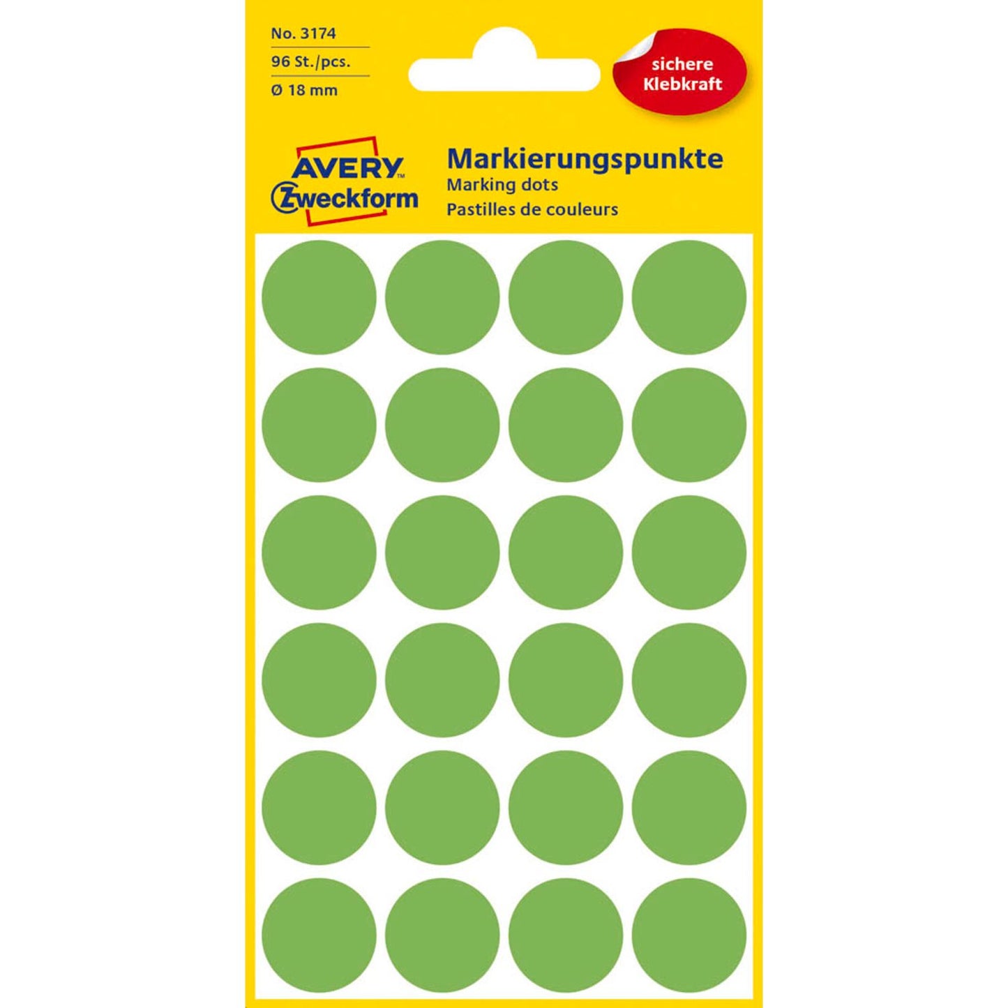 AVERY Zweckform Klebepunkte leuchtgrün Ø 18,0 mm | 3174 | 1 Pack = 96 St.