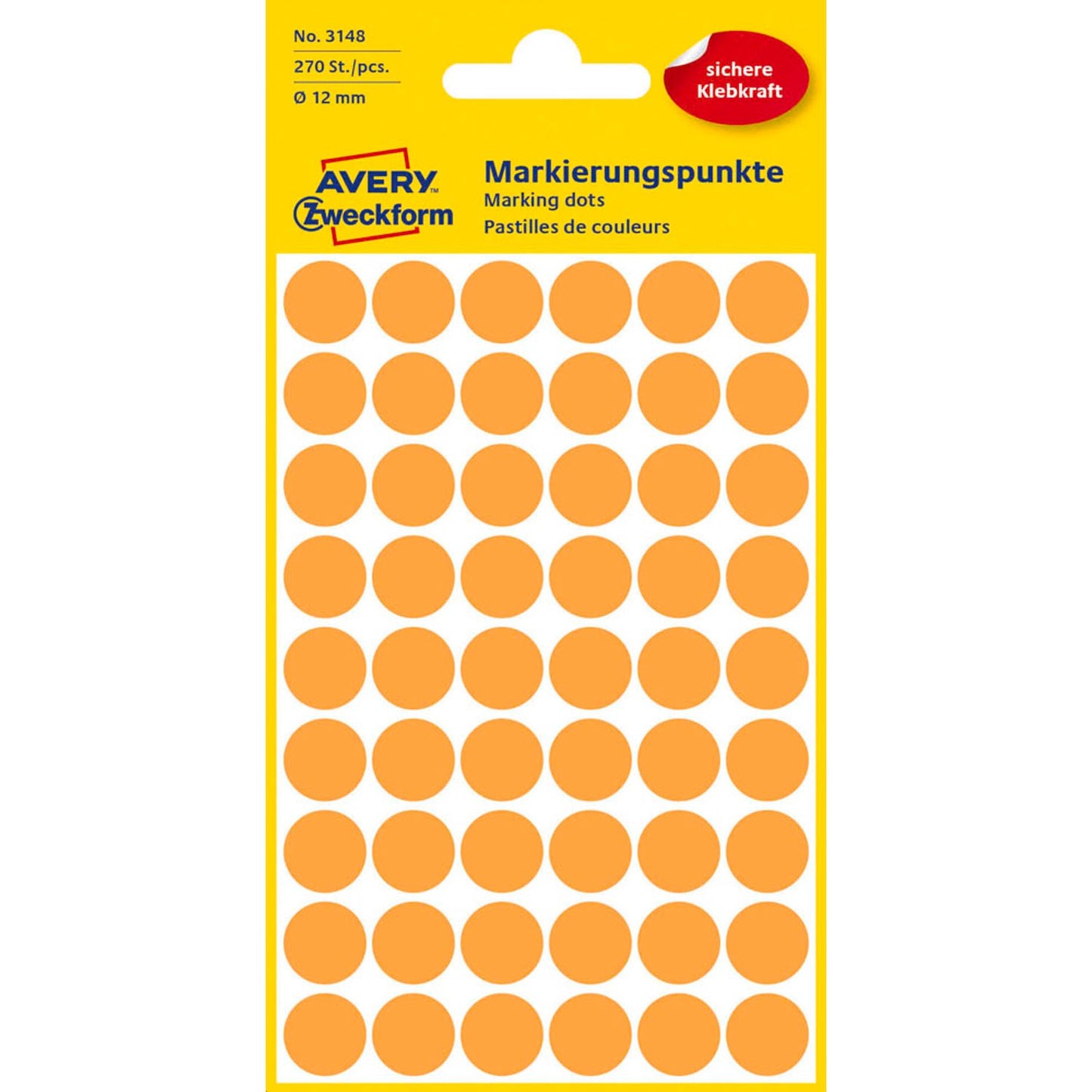 AVERY Zweckform Klebepunkte leuchtorange Ø 12,0 mm | 3148 | 1 Pack = 270 St.