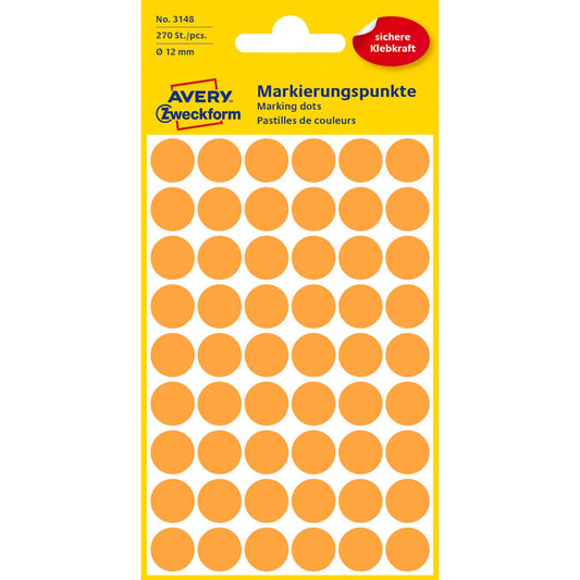 AVERY Zweckform Klebepunkte leuchtorange Ø 12,0 mm | 3148 | 1 Pack = 270 St.