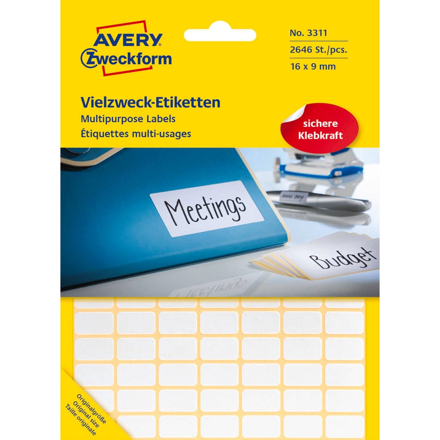 AVERY Zweckform Etiketten weiß 16,0 x 9,0 mm | 3311 | 1 Pack = 2.646 Etiketten