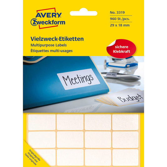 AVERY Zweckform Etiketten weiß 29,0 x 18,0 mm | 3319 | 1 Pack = 928 Etiketten