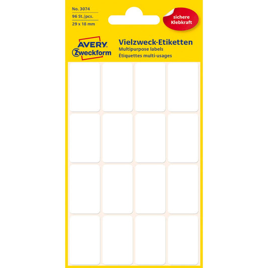 AVERY Zweckform Etiketten weiß 29,0 x 18,0 mm | 3074 | 1 Pack = 96 Etiketten