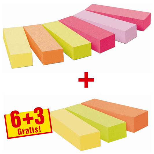 Post-it® Page Marker neon Haftmarker farbsortiert 9x 100 Streifen | 670-6+3 | 1 Aktionspack = 9x 100 Streifen