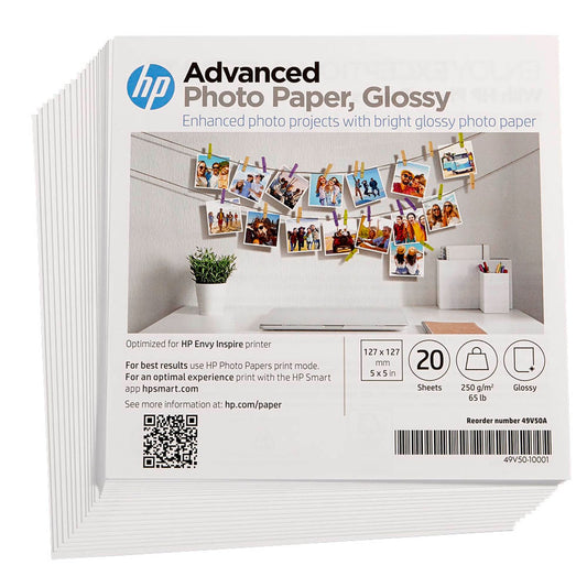 HP Fotopapier 12,7 x 12,7 cm glänzend 250 g/qm | 49V50A | 1 Pack = 20 Blatt