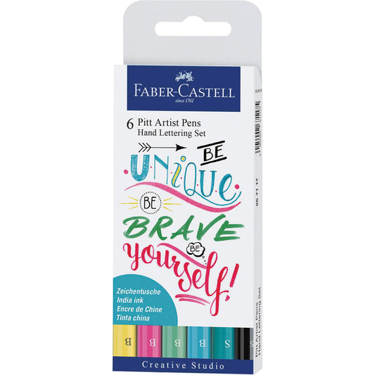 FABER-CASTELL Pitt Artist Pens Handlettering-Set farbsortiert | 267116 | 1 Pack = 6 St.