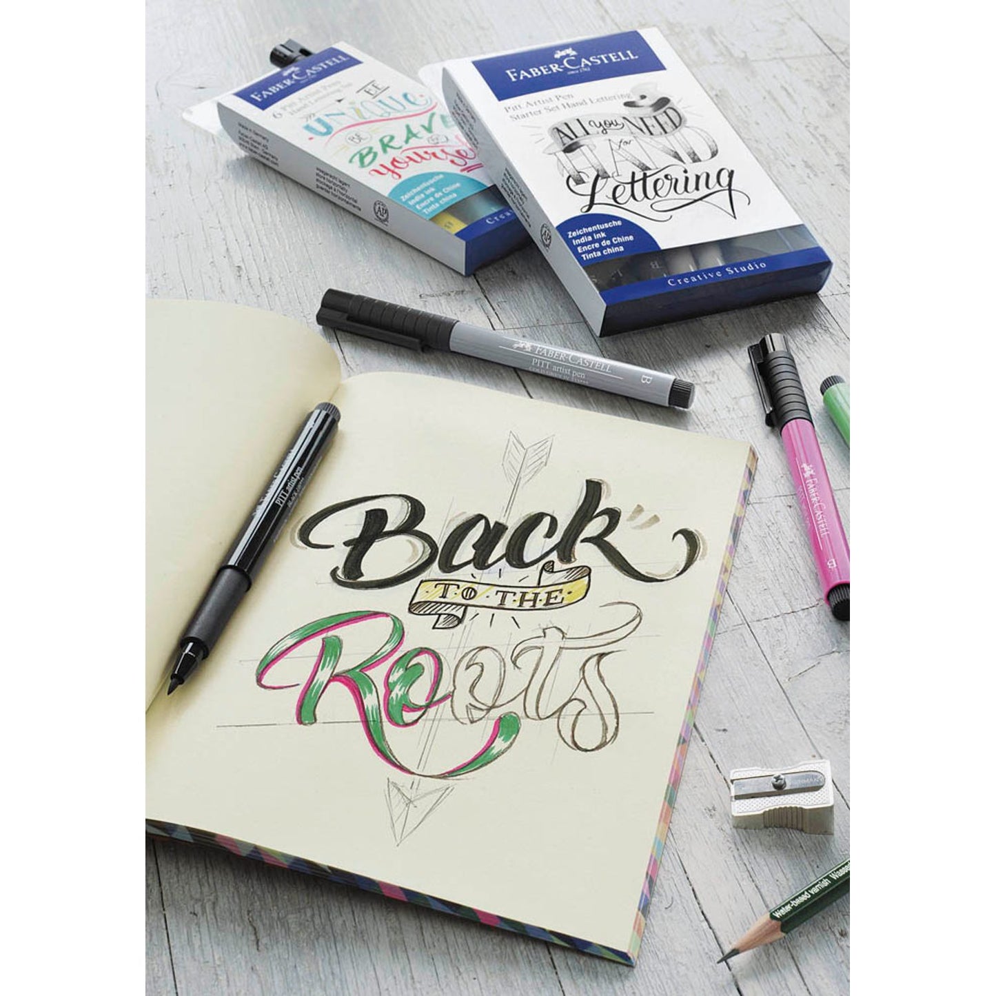 FABER-CASTELL Pitt Artist Pens Handlettering-Set farbsortiert | 267116 | 1 Pack = 6 St.